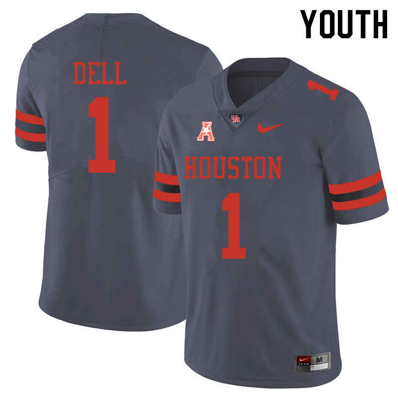 Youth #1 Nathaniel Dell Houston Cougars College Football Jerseys Sale-Gray